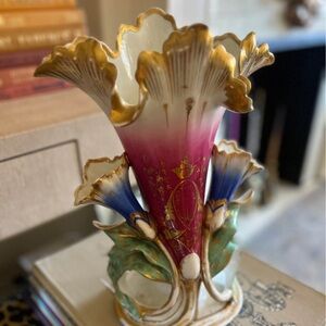 Hand Painted Louis XVI French Wedding Vase Pink, Green, Blue, White, Gold